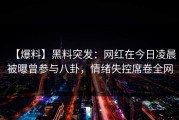 【爆料】黑料突发：网红在今日凌晨被曝曾参与八卦，情绪失控席卷全网