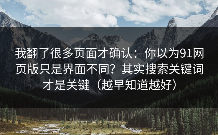 我翻了很多页面才确认：你以为91网页版只是界面不同？其实搜索关键词才是关键（越早知道越好）