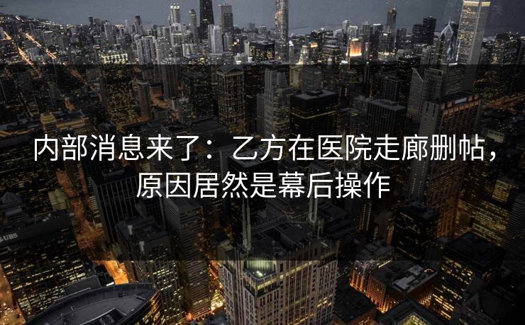内部消息来了:乙方在医院走廊删帖,原因居然是幕后操作 内部消息来了:乙方在医院走廊删帖,原因居然是幕后操作